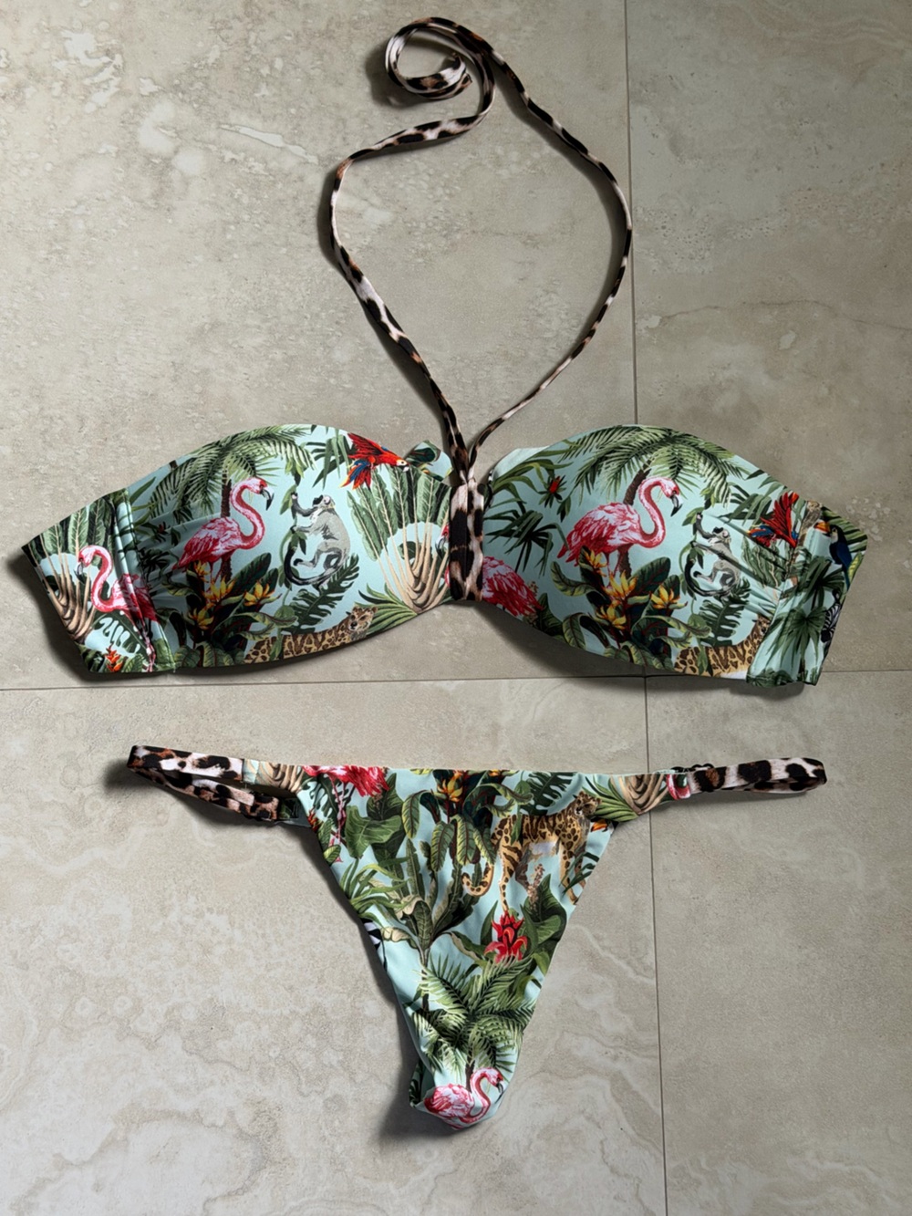 Calzedonia Tropical Flamingo Print Two-Piece Thong Bikini